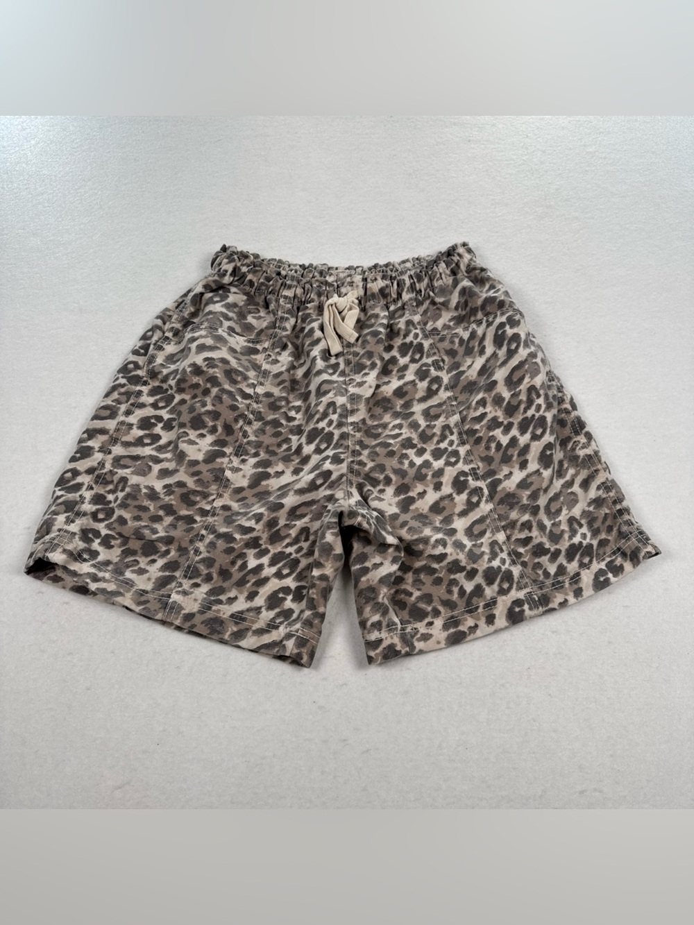 Aerie Elastic Waist Drawstring Jorts Cake Batter Women M Leopard Pull On Shorts - Picture 7 of 9